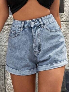 SHEIN Light Blue High-Waist Denim Shorts